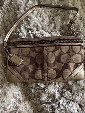 Coach Metallic Gold & Brown Signature Wristlet